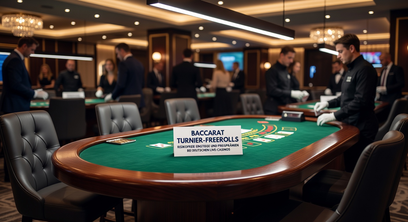Nahaufnahme eines Baccarat-Leaderboards während eines Freeroll-Turniers, mit Top-Spielern und Preisen in Echtzeit
