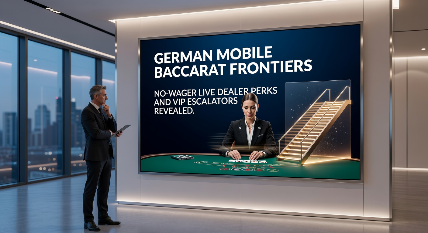 Smartphone mit Live Baccarat Tisch auf einem modernen deutschen Mobile Casino Interface, das No-Wager Boni und VIP-Level hervorhebt