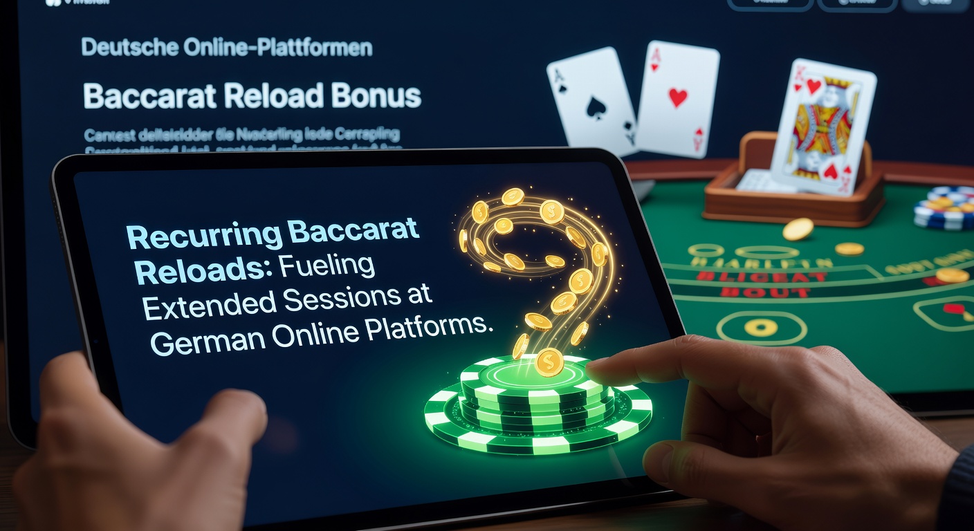 Grafik zeigt wiederkehrende Reload-Boni für Baccarat, die Spielersessions auf deutschen Casino-Plattformen verlängern, mit Icons für wöchentliche Auffüllungen und verlängerte Spielzeiten