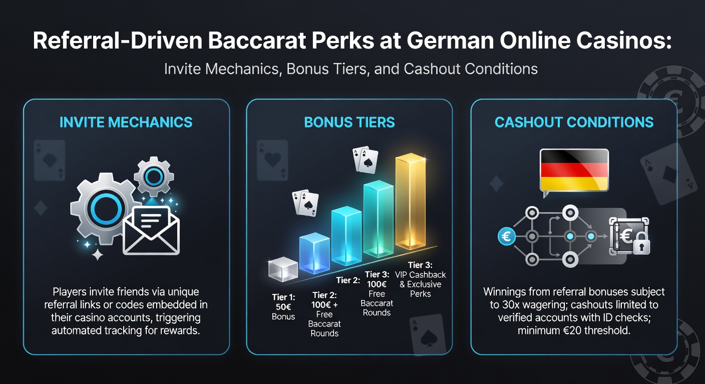 Grafik zu Referral-Programmen mit Baccarat-Tischen und Bonus-Symbolen in einem modernen Online-Casino-Interface