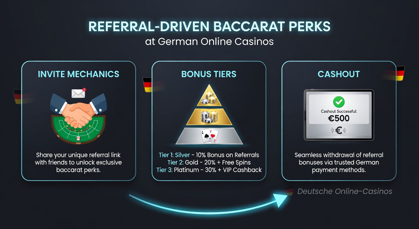 Detaillierte Infografik zu Bonusstufen und Auszahlbedingungen in Referral-Programmen für Baccarat mit Tabellen und Icons
