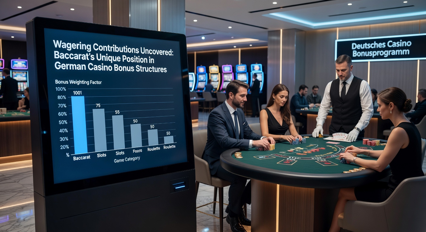 Tabelle vergleicht Wagering Contributions von Baccarat mit Slots, Blackjack und Roulette in ausgewählten deutschen Casinos, inklusive Prozentsätzen und Beispielen
